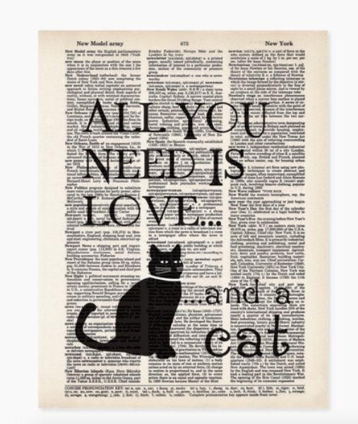 All You Need is Love And A Cat - Dictionary Art Cat Lover - BP378 - The Hare and the Moon