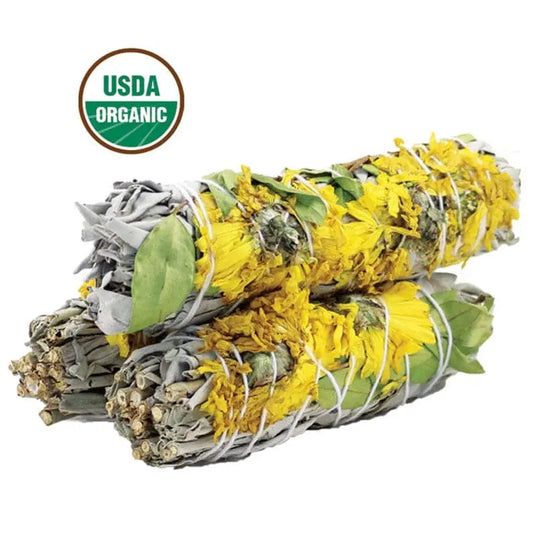 Ancient Wisdom Smudge Sticks Sunflower Floral White Sage 4" Smudge Sticks - SS88