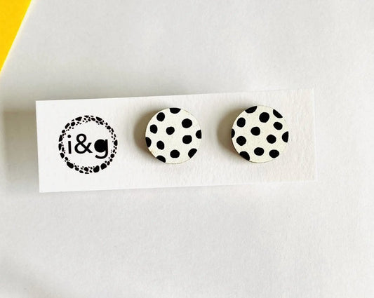 Black and White Polka Dot Midi Stud Earrings - GN106 - The Hare and the Moon