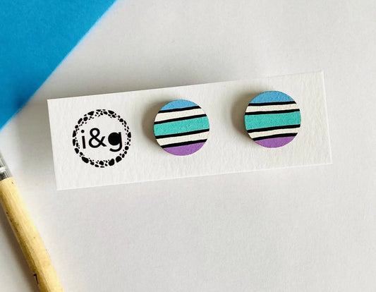 Blue Stripes Midi Stud Earrings - GN107 - The Hare and the Moon
