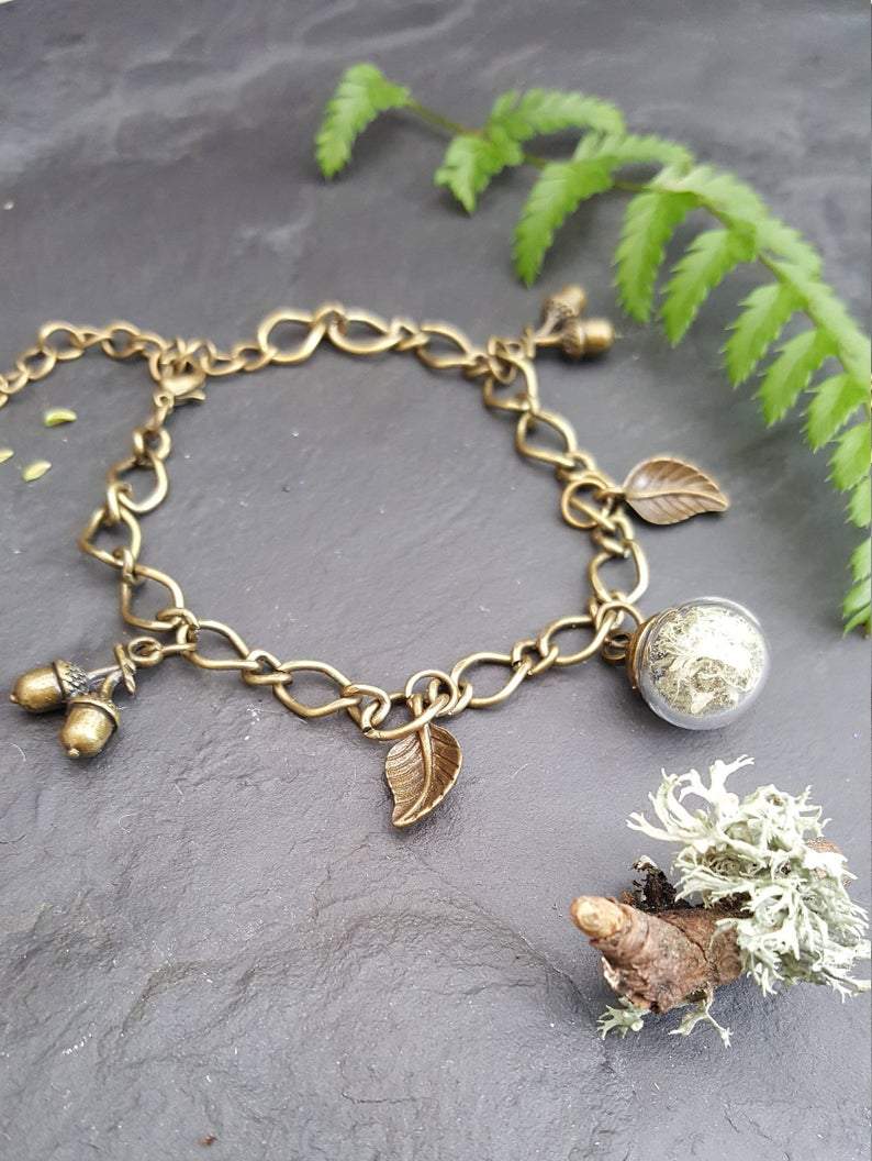 Butterfly & Toadstool Bracelets Lichen Terrarium Charm Bracelet - BT25