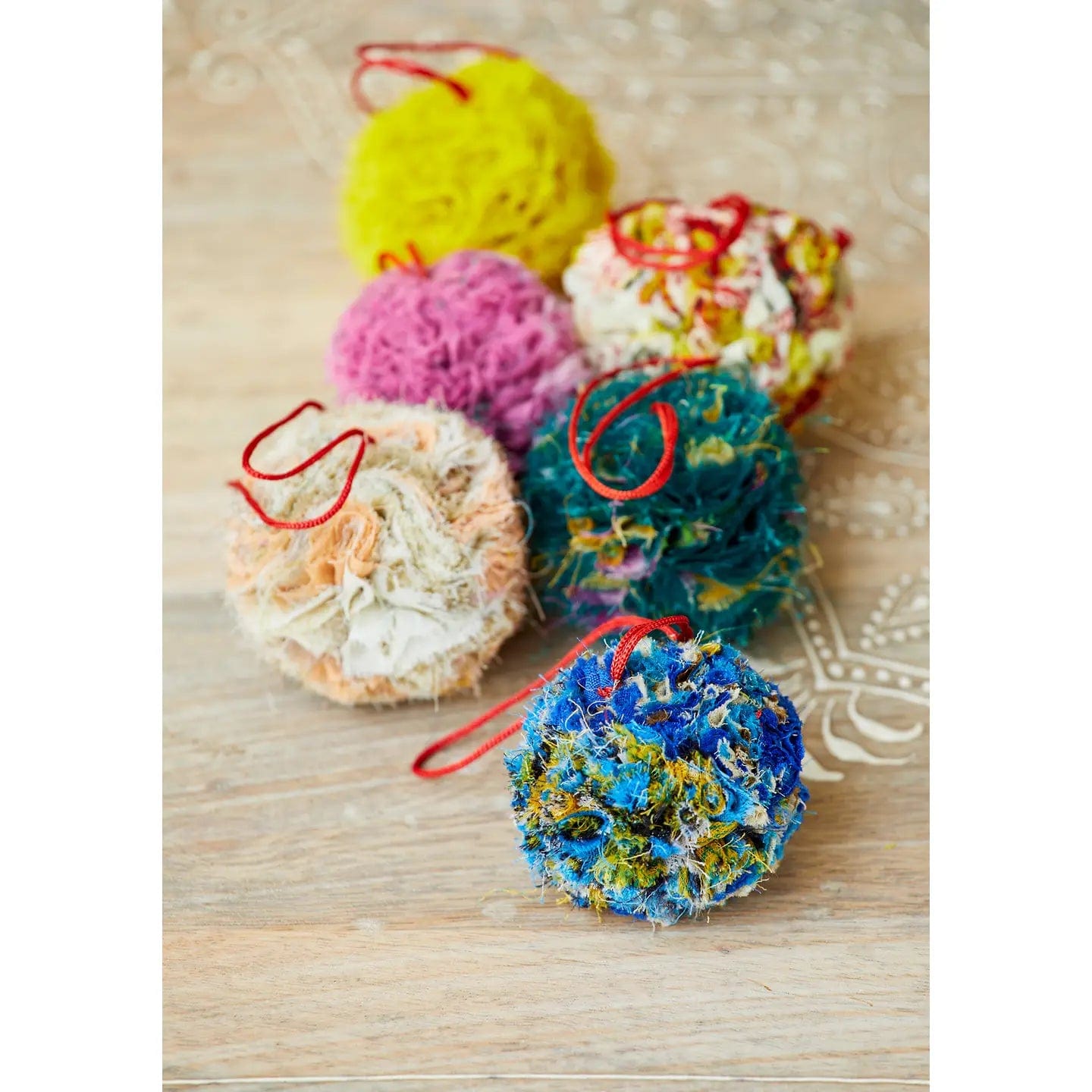 Felt So Good Christmas Decorations Recycled Sari Fluffy Pom Pom Bauble - HDEC130