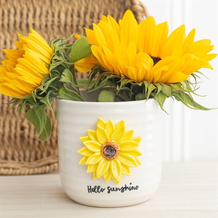 Jones Home & Gift Garden Ornaments HELLO SUNSHINE PLANT POT WITH 3D SUNFLOWER