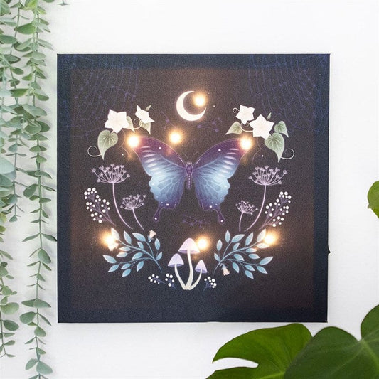 Jones Home & Gift Garden Ornaments MIDNIGHT MOTH LIGHT UP CANVAS PLAQUE - 5056131156265