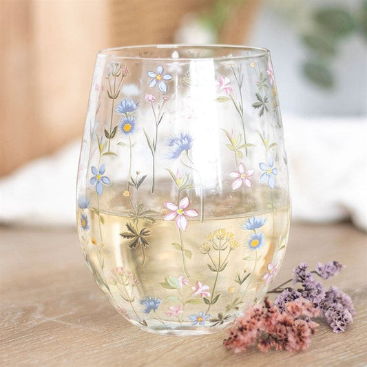 Jones Home & Gift Glasses & Barware FLORAL PRINT STEMLESS GLASS - 5056131158047