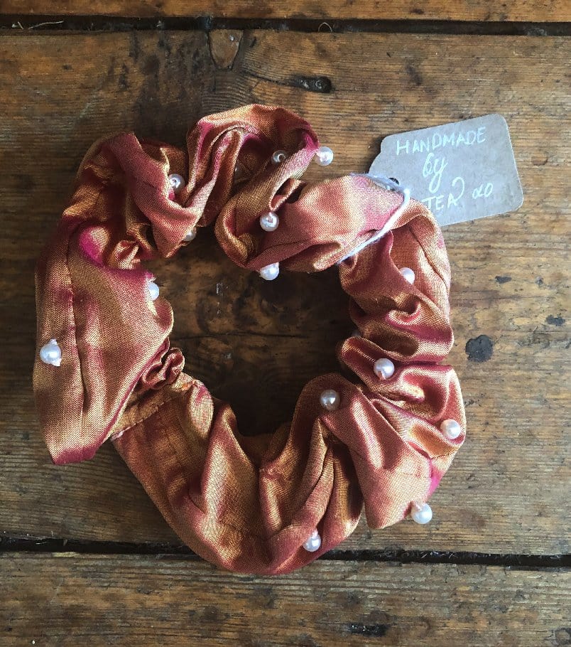 Handmade by Tea hair Accessories Dupion Silk Beaded Hair Scrunchie - Honeycomb