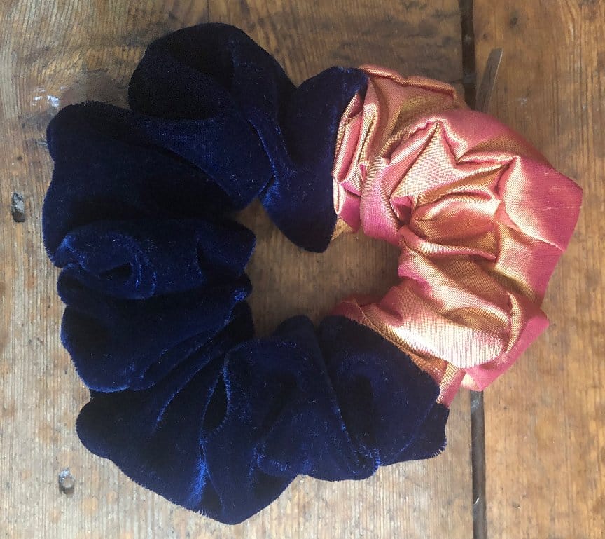 Handmade by Tea hair Accessories Navy Satin & Dupion Silk Hair Scrunchie - Around Midnight