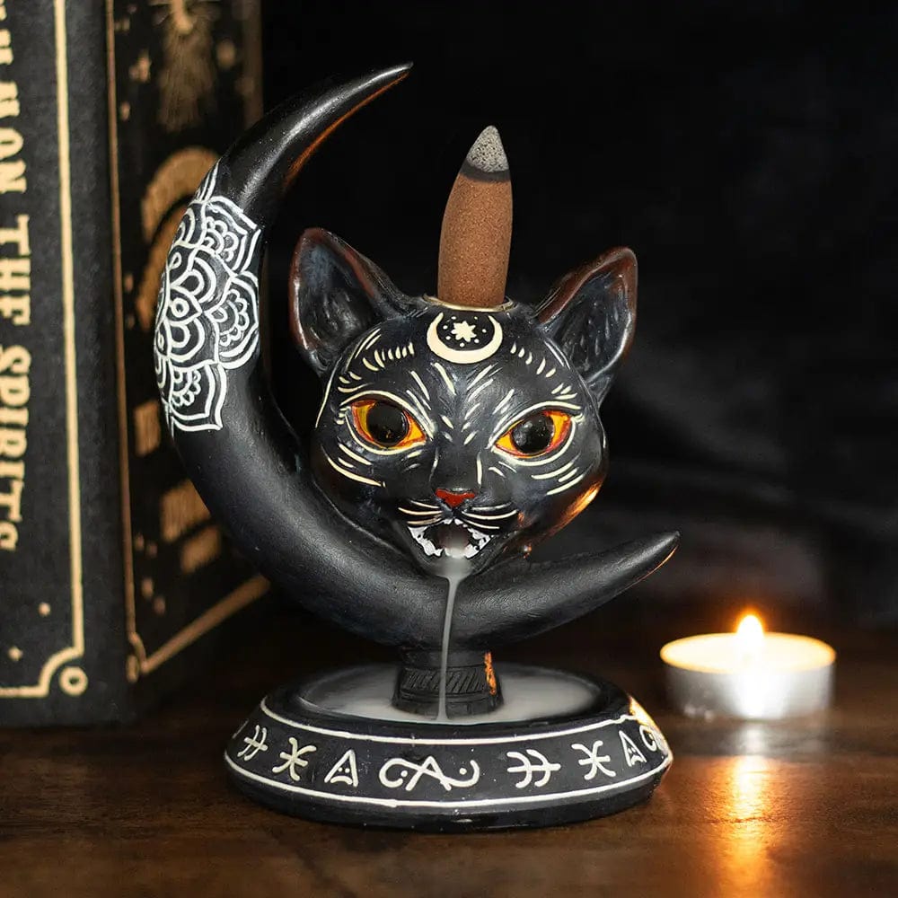 Jones Home & Gift Incense Gothic Black Cat Moon Backflow Incense Burner