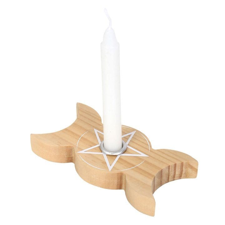 Jones Home & Gift Candles & Accessoires NATURAL WOODEN TRIPLE MOON SPELL CANDLE HOLDER