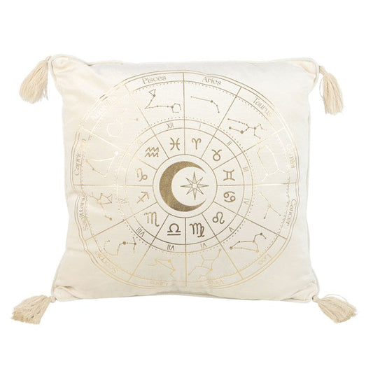 Jones Home & Gift Cushions 35CM SQUARE OFF WHITE ASTROLOGY WHEEL CUSHION