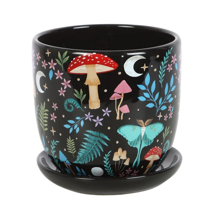 Jones Home & Gift Garden Ornaments DARK FOREST PRINT CERAMIC PLANT POT WITH SAUCER