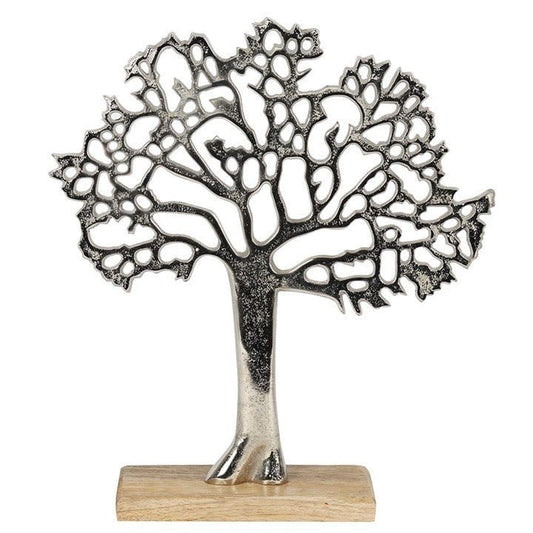 Jones Home & Gift Home Ornaments 33CM SILVER TREE ORNAMENT ON WOOD BASE