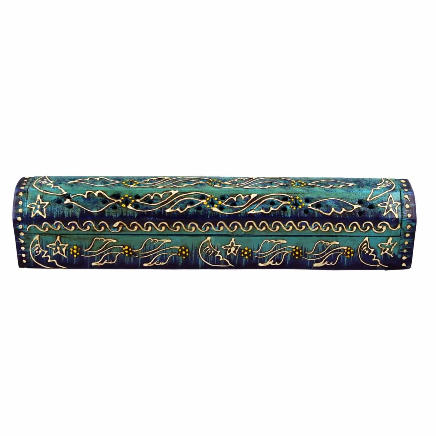 Jones Home & Gift Incense Blue and Teal Hand Painted Incense Wooden Coffin Box