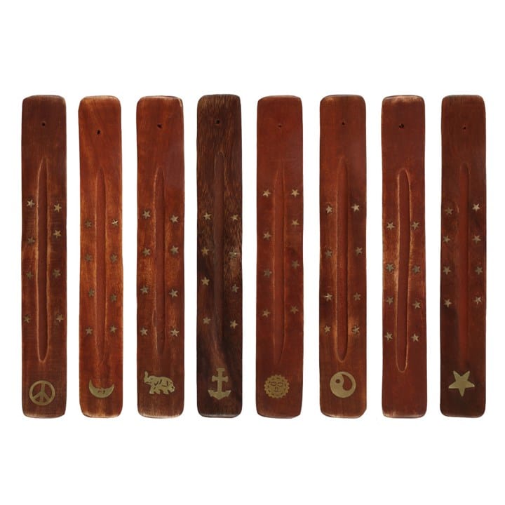 Jones Home & Gift Incense MANGO WOOD INCENSE HOLDER WITH BRASS INLAY