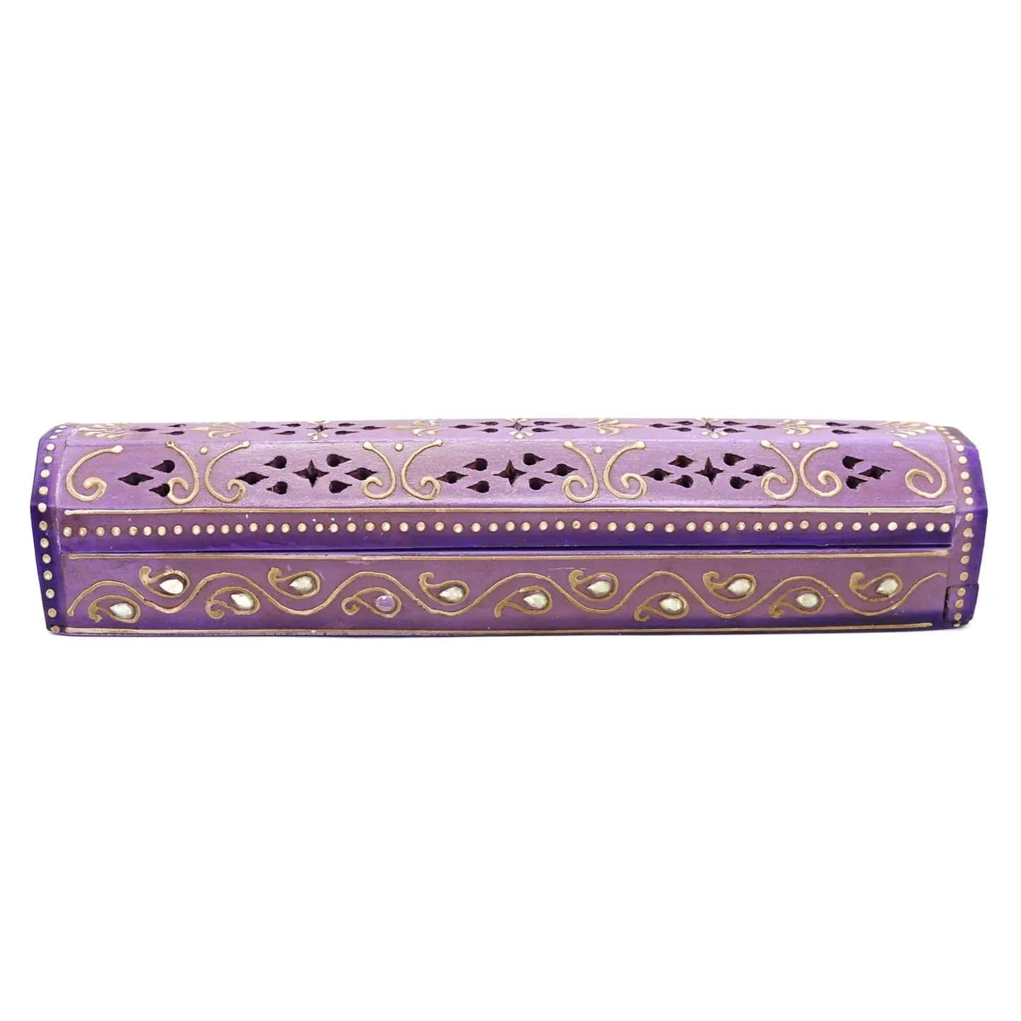 Jones Home & Gift Incense Purple Hand Painted Wooden Incense Box (12 in.)