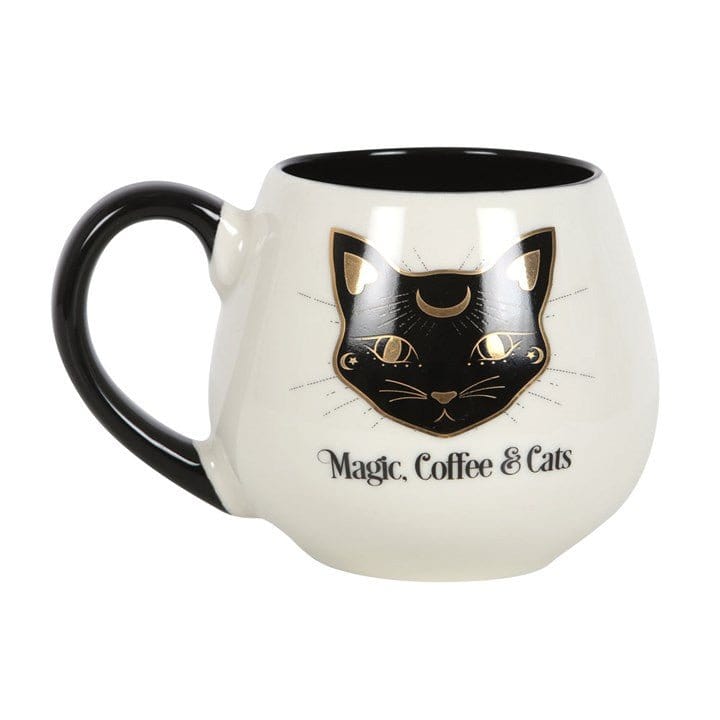 Jones Home & Gift Mugs MAGIC, COFFEE & CATS ROUNDED MUG