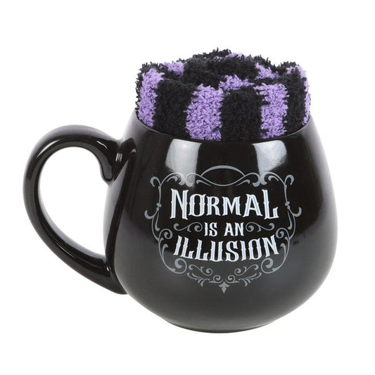 Jones Home & Gift Mugs NORMAL IS AN ILLUSION GOTHIC MUG AND SOCKS SET