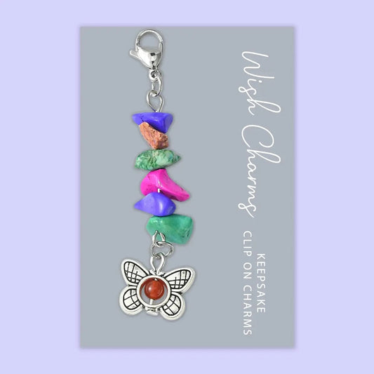 Wish Strings Keyrings Butterfly - Wish Charms - Keepsake Clip On Charm with Gemstones