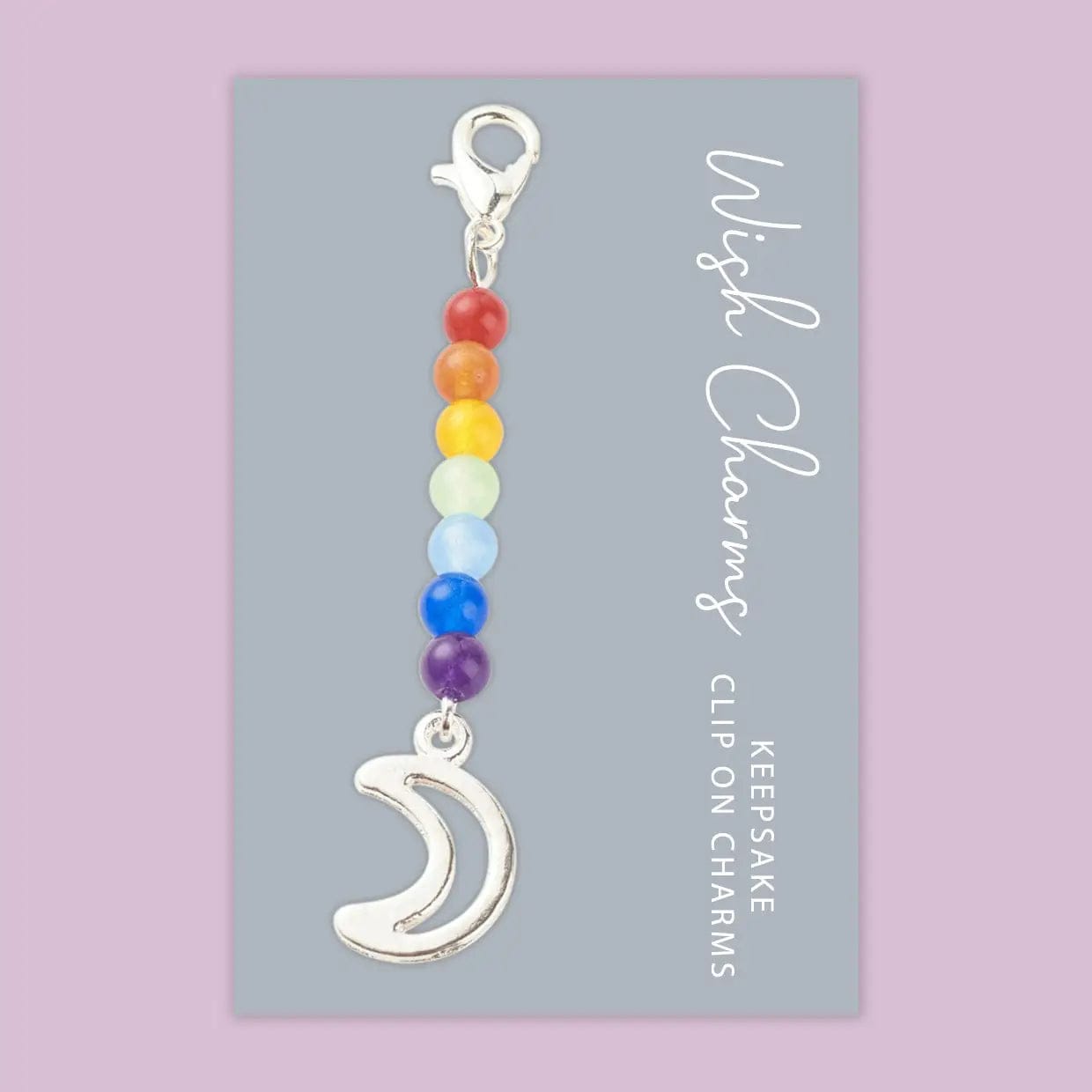 Wish Strings Keyrings Moon, Chakra - Wish Charms - Keepsake Clip On Charm with Gemstones