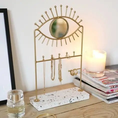 Lisa Angel Jewellery Storage Eye Mirror and Jewellery Holder with Terrazzo Base