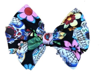 Miss Pretty London hair Accessories Black Mexican Sugar Skulls Print Cotton Hair Bow Clip