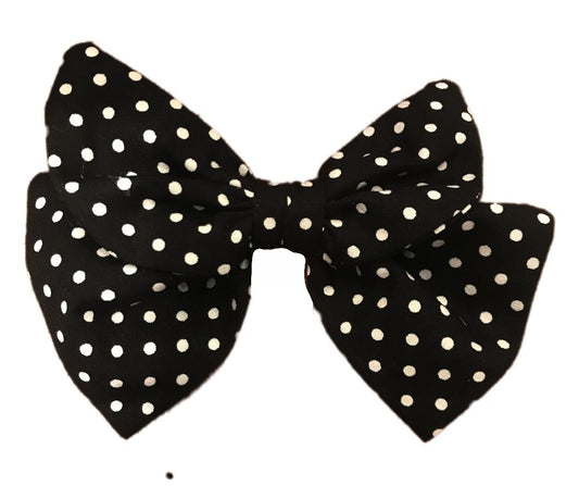 Miss Pretty London hair Accessories Black Polka Dot Print Cotton Hair Bow Clip