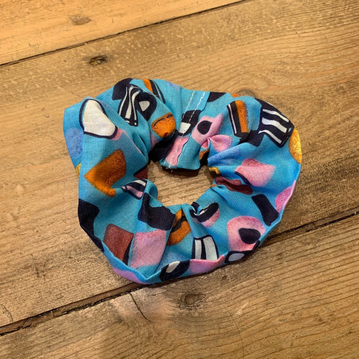 Miss Pretty London hair Accessories Blue Liquorice Allsorts Print Hair Scrunchie