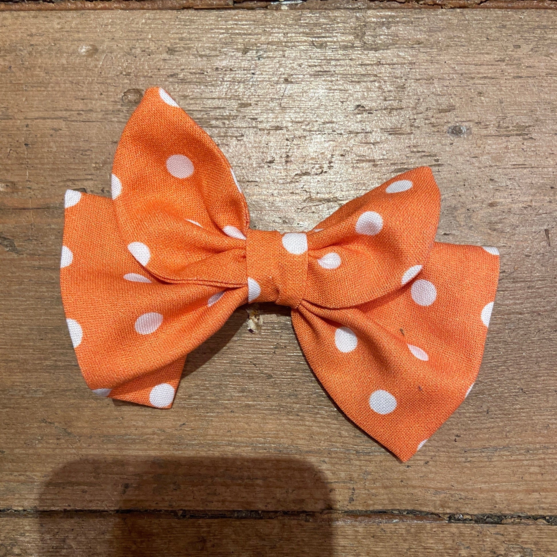 Miss Pretty London hair Accessories Orange Polka Dot Print Cotton Hair Bow Clip