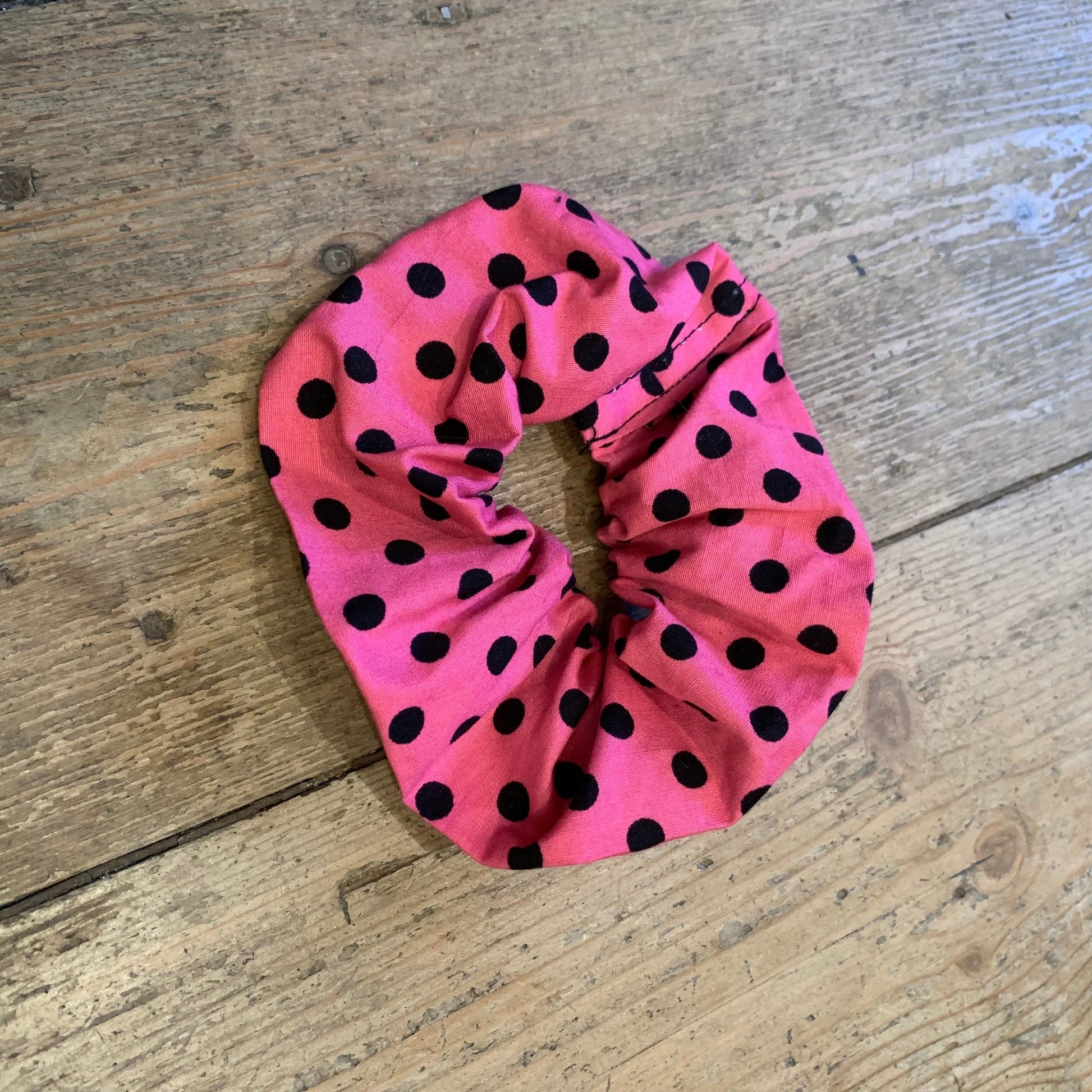 Miss Pretty London hair Accessories Pink w/ Black Spots Print Hair Scrunchie