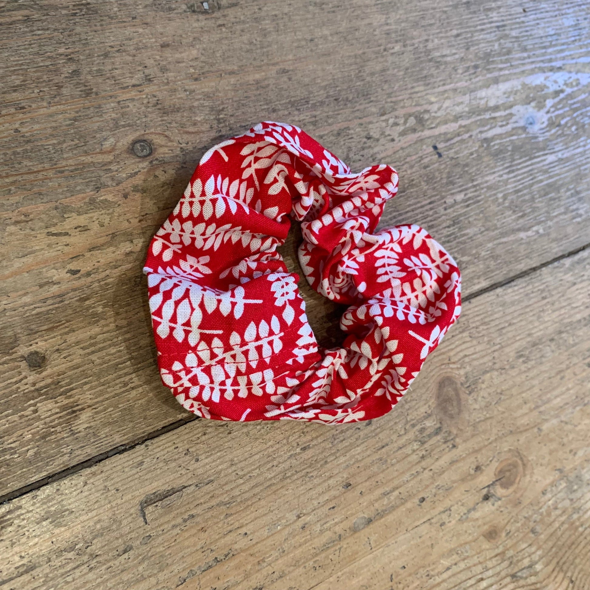 Miss Pretty London hair Accessories Red Leaves Print Hair Scrunchie