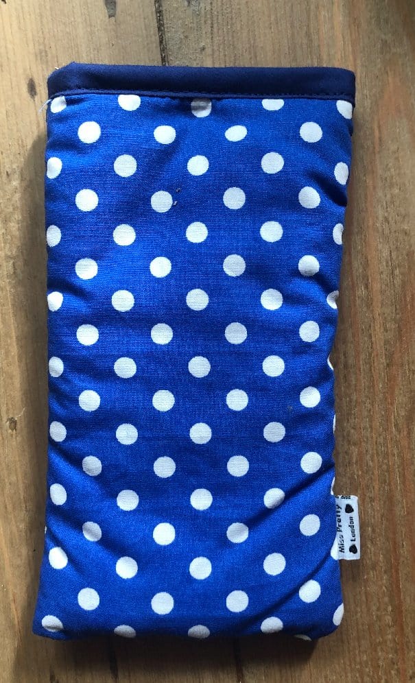 Miss Pretty London Phone Socks Blue and White Polka Dot Print Mobile Phone Sock Pouch