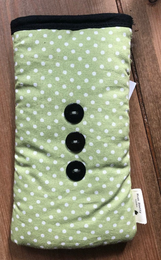 Miss Pretty London Phone Socks Mini Green Polka Dot Print Mobile Phone Sock Pouch