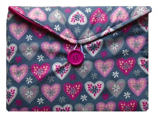 Miss Pretty London Tablet Cases Grey and Pink Hearts Print Tablet Bag