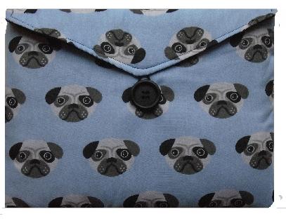 Miss Pretty London Tablet Cases Pale Blue Pugs Print Tablet Bag