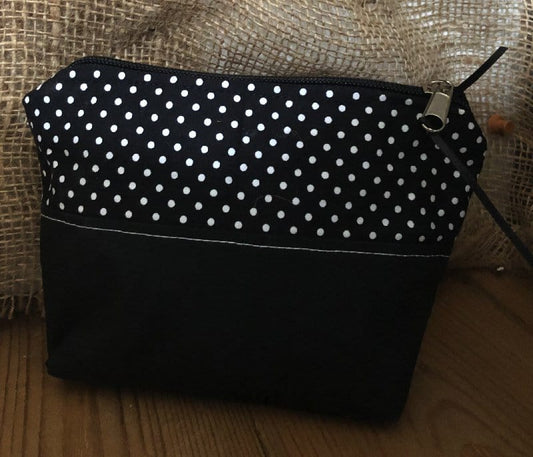 Miss Pretty London Toiletry Bags Handmade Cotton Toiletry Makeup Bag - Black Polka Dot