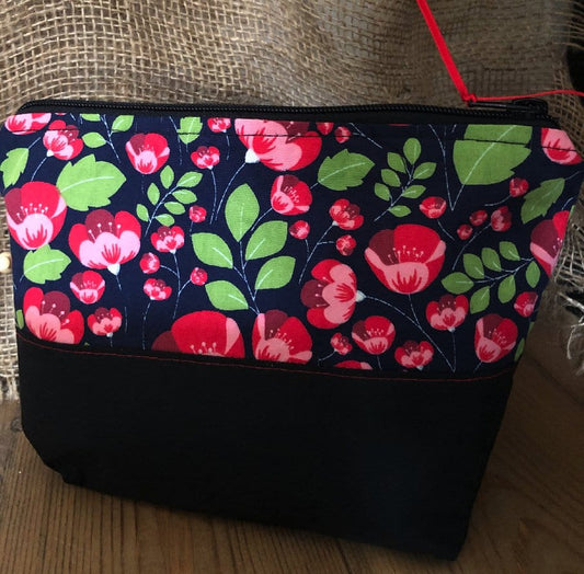 Miss Pretty London Toiletry Bags Handmade Cotton Toiletry Makeup Bag - Red Poppies