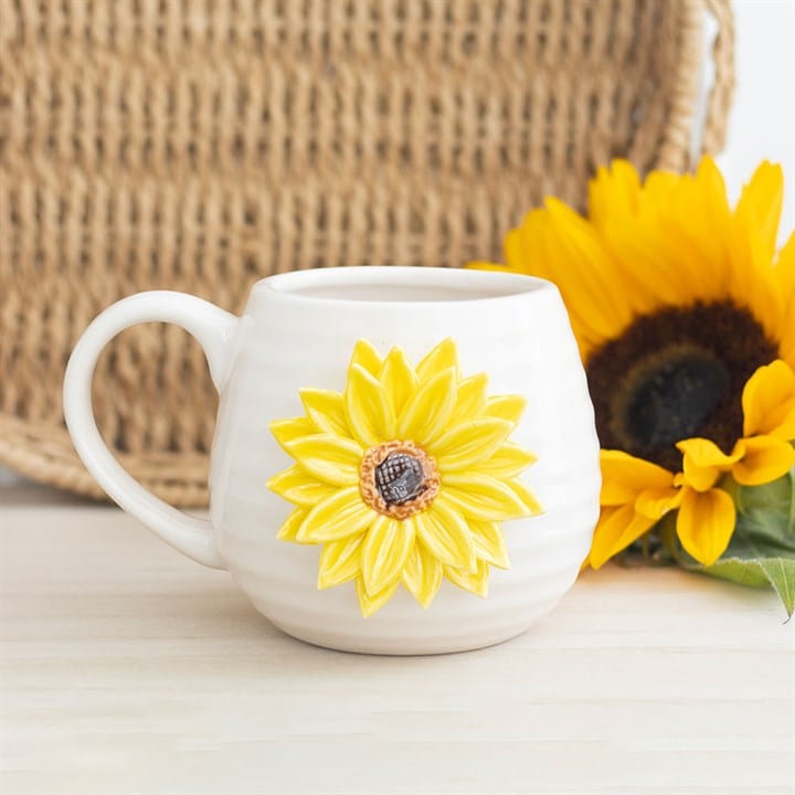 Jones Home & Gift Mugs HELLO SUNSHINE ROUNDED MUG WITH 3D SUNFLOWER