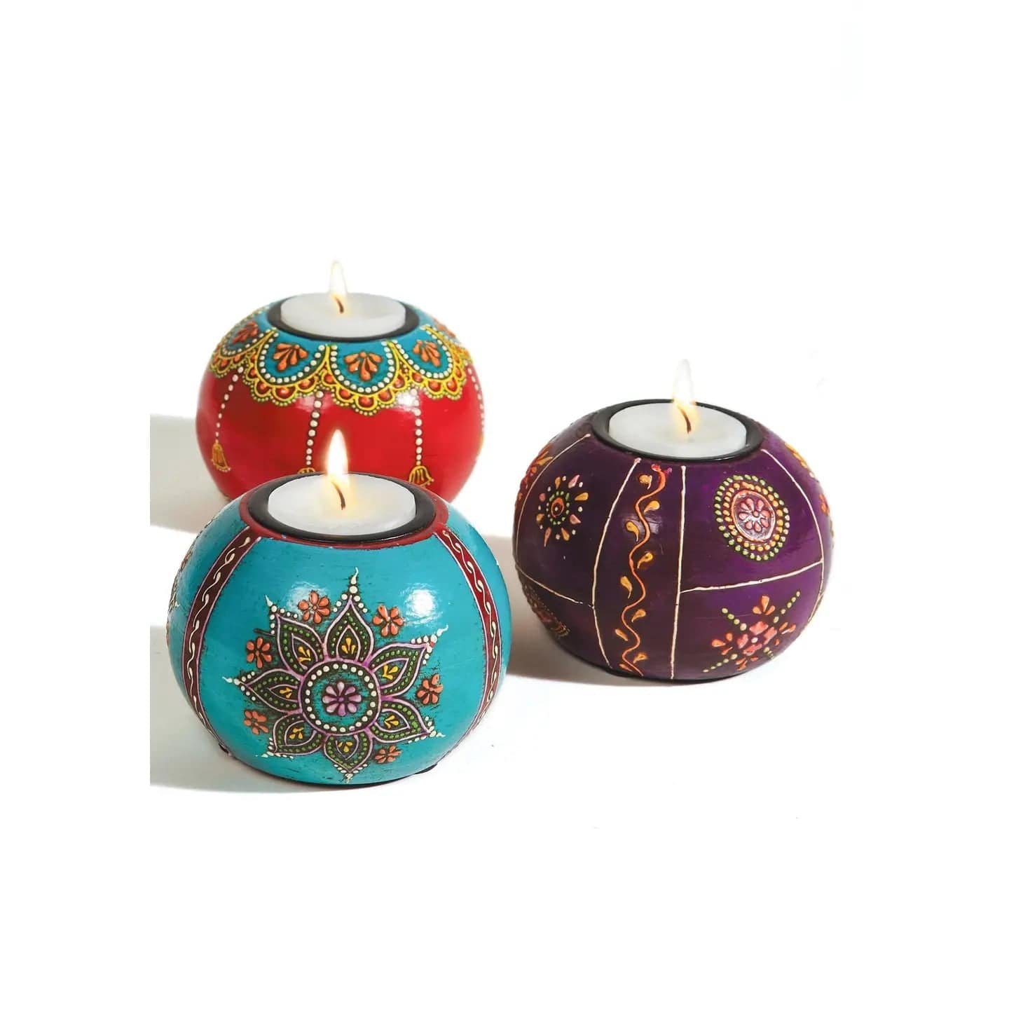 namaste Candles & Accessories Hand Painted Wooden Round Tealight Holder TL16