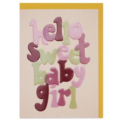 Raspberry Blossom Cards Bold, hand lettered new baby girl card with luxury finish Greeting Card - RBL916