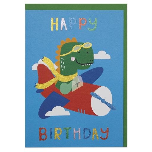 Raspberry Blossom Cards Fun dinosaur pilot children's Birthday Card Greeting Card - WOW07