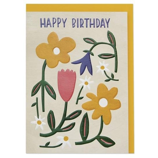 Raspberry Blossom Cards Happy Birthday' colourful meadow flowers luxury Birthday Greeting Card - REF02