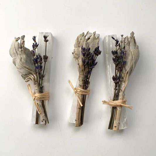 vie Smudge Sticks Mini Smudge Cluster, White Sage, Lavender & Selenite Wand - WD3