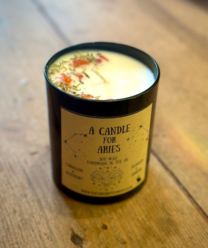 The Hare and the Moon Candles & Accessoires Handmade Aries Zodiac Crystal Chip Candle