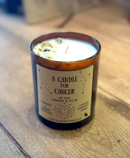 The Hare and the Moon Candles & Accessoires Handmade Cancer Zodiac Crystal Chip Candle