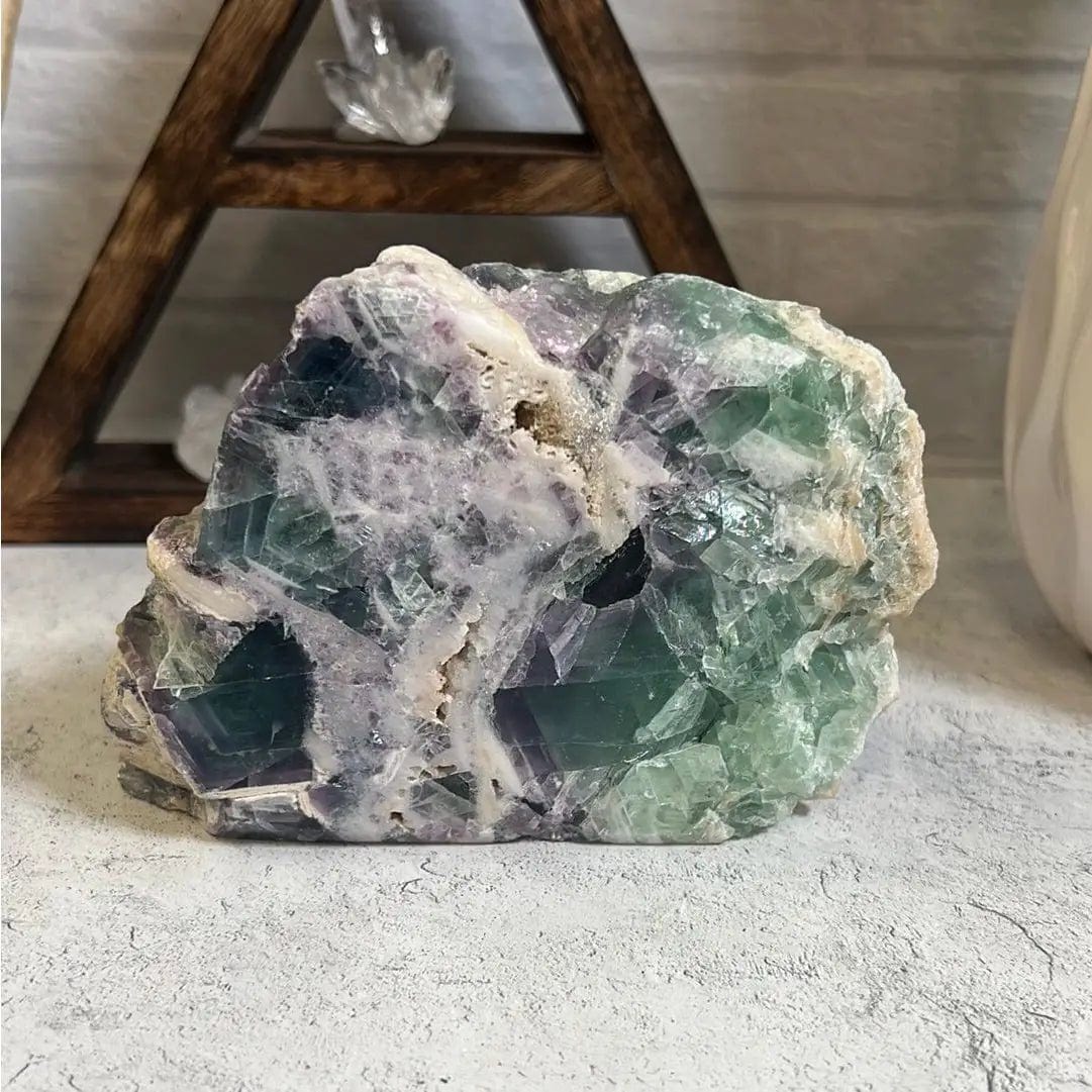 The Hare and The Moon Crystals Fluorite Cut Base One of a Kind - BAC7