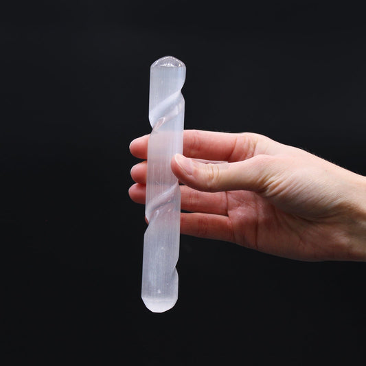 The Hare and The Moon Crystals Selenite Spiral Wand - Stone of Cleansing & Neutralising - SEL10