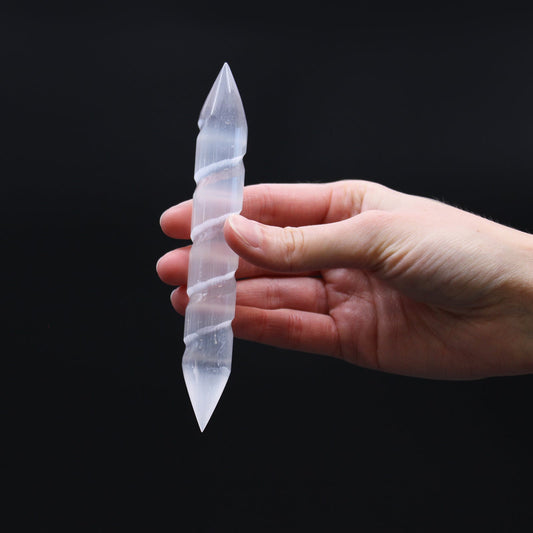 The Hare and The Moon Crystals Selenite Spiral Wand - Stone of Cleansing & Neutralising - SEL11