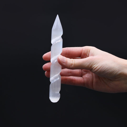 The Hare and The Moon Crystals Selenite Spiral Wand - Stone of Cleansing & Neutralising - SEL12