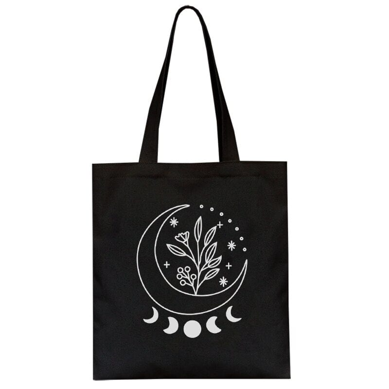 The Hare and the Moon Shopping Bags Crescent Moon Phases Print Zipper Tote Bag