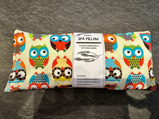 The Hare And The Moon Skincare Cream Owls Print Handmade Heatable Lavender and Wheat Spa Pillow